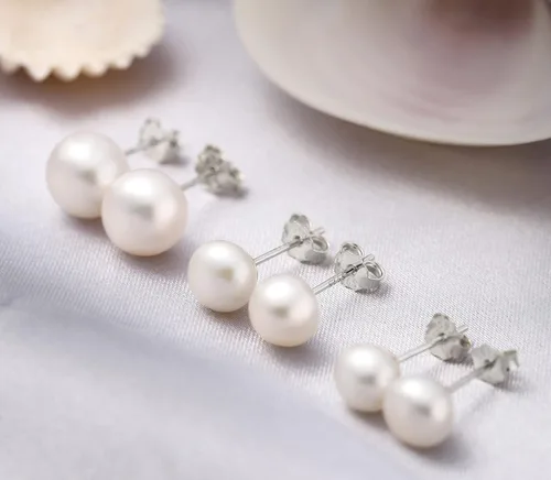 Miniatura 5 de Aretes de perlas de plata de ley de 0.496 pulgadas y 0.575 pulgadas y 0.732