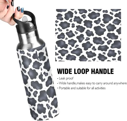 Miniatura 4 de Stainless Steel Vacuum Insulated Water Bottle 32 Oz, BPA-Free Sports Water Bottle for Gym Outdoor Travel School, Black White Cow Spots