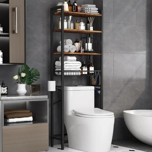 Kalrin Estante de almacenamiento sobre el inodoro, estante organizador de baño de 4 niveles sobre el inodoro con estante y canasta ajustables,