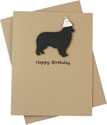 Tarjeta de cumpleaños de pastor australiano negro | Tarjeta de felicitación para mascotas con tema de perro australiano negro | Sombrero de fiesta