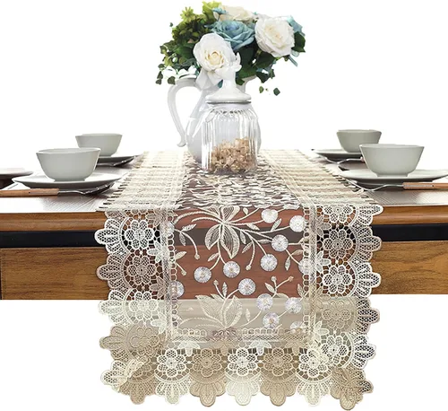 Camino de mesa bordado de flores de encaje, rectangular, para bodas, fiestas, despedidas de soltera, comedor, decoración de mesa auxiliar, 16 x 48