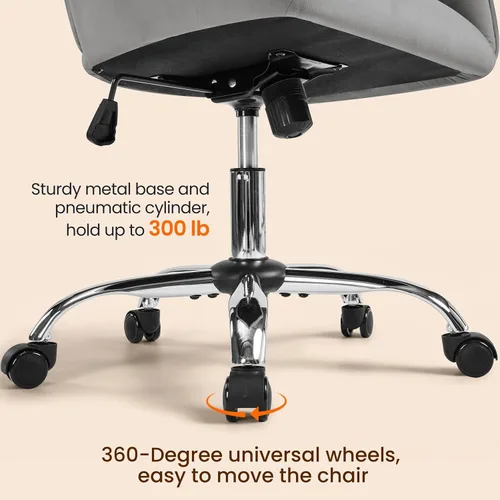 Miniatura 8 de Yaheetech Boucle - Silla de tocador de escritorio con respaldo, cómoda silla rodante de oficina con ruedas, ergonómica, altura ajustable, giratoria