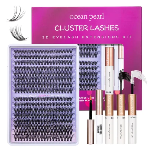 Miniatura 2 de Kit de extensión de pestañas DIY 320 piezas, racimos de pestañas individuales naturales de 10-16mm C/D rizado con pinzas adhesivas, removedor