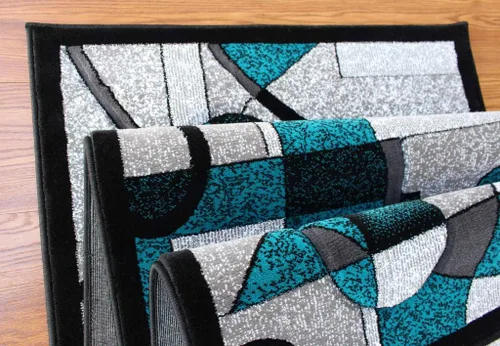 Miniatura 2 de Masada Rugs Sophia Collection - Alfombra de pasillo tallada a mano, moderna, contemporánea, turquesa, gris, negro (2 pies 8 pulgadas x 10 pies)