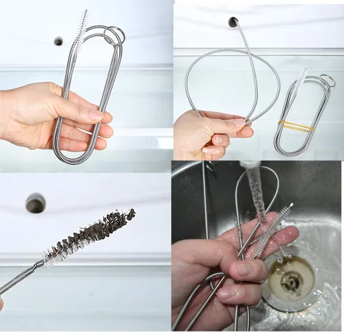 Miniatura 3 de ICEYLI Paquete de 2 cepillos de limpieza de tubos flexibles de 60 pulgadas de largo, cerdas de acero inoxidable y nailon, adecuado para cocina
