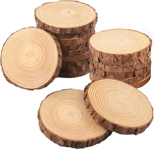 Miniatura 12 de 4 piezas de rodajas de madera natural de 10-12 pulgadas, círculos de madera de pino sin terminar con corteza para posavasos, manualidades DIY