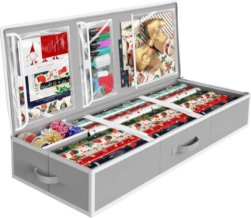 Simple Houseware Organizador de almacenamiento de papel de regalo de 41.5 pulgadas, se adapta a 40 rollos con correas ajustables, divisor interior