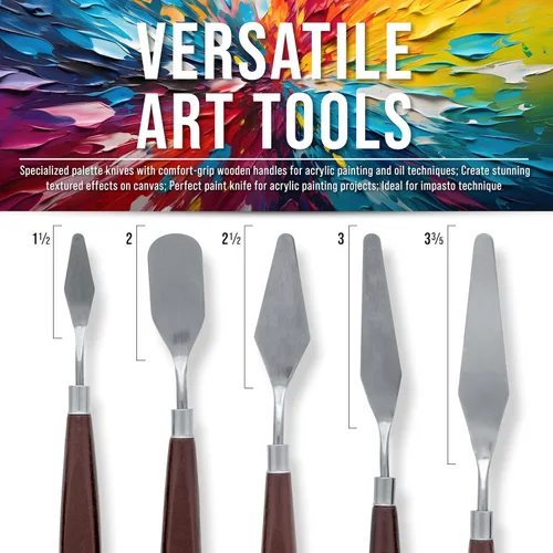 Miniatura 3 de U.S. Art Supply Juego de 5 cuchillos de paleta de acero inoxidable para pintura acrílica, herramientas de espátula de pintura para óleo, arte