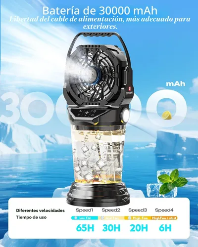 Miniatura 4 de Ventilador de nebulización portátil 2026 con batería recargable de 30000 mAh, ventilador oscilante automático de 120°, ventilador de pulverización