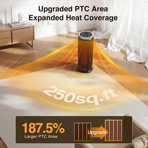 Miniatura 4 de ZAFRO Calentador de espacio, calentadores eléctricos portátiles ultra silenciosos para uso en interiores con termostato, 1500 W de cerámica PTC