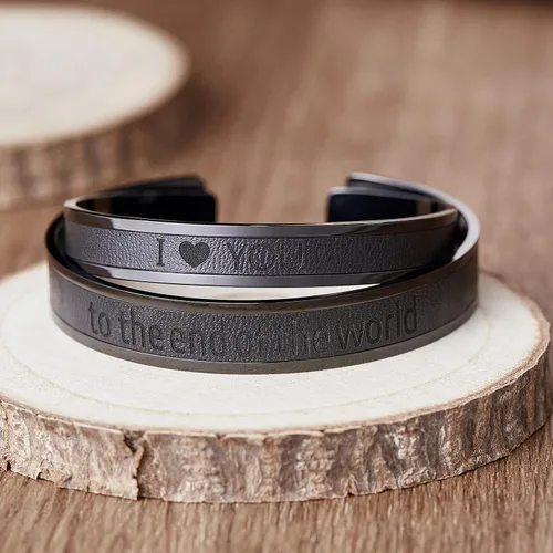 Miniatura 3 de AW BRIDAL Pulseras de acero inoxidable y cuero a juego para parejas, pulseras para mujeres y hombres, regalos de compromiso, regalos de boda