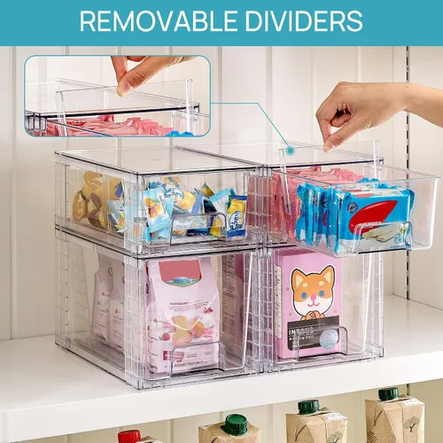 Miniatura 6 de Vtopmart Paquete de 4 cajones de almacenamiento apilables transparentes, para debajo del fregadero y la cocina, cajones de plástico fáciles