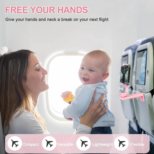 Miniatura 5 de Perilogics Soporte de Teléfono para Avión Montaje Universal en Vuelo Visualización Manos Libres con Rotación Dual Multidireccional de 360 Grados Rosa