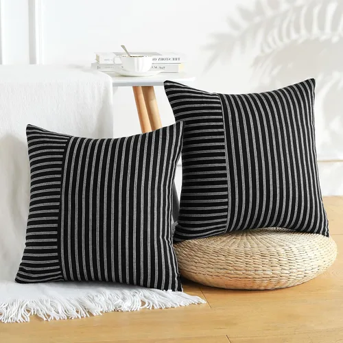Miniatura 3 de OTOSTAR Paquete de 2 fundas de almohada a rayas con retazos de estilo campestre, fundas de cojín modernas para decoración del hogar, fundas