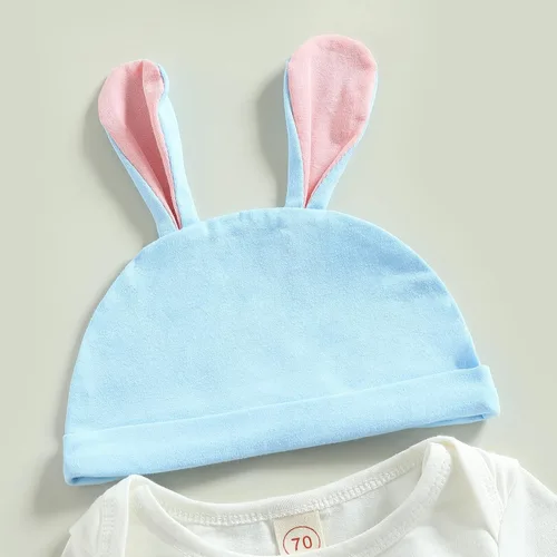 Miniatura 4 de My First Easter Outfits - Conjunto de 3 piezas para bebés y niñas de manga largacorta con estampado de conejo, conjunto de tops y pantalones