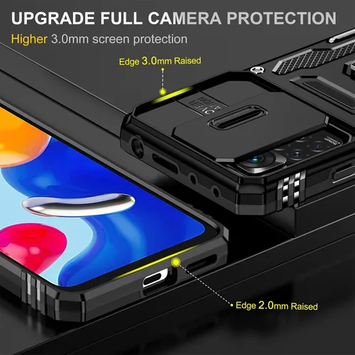 Miniatura 5 de Wefor XiaoMi RedMi Note 11 (4G) - Funda con cubierta para cámara deslizante, soporte de anillo magnético de 360° mejorado grado militar a prueba