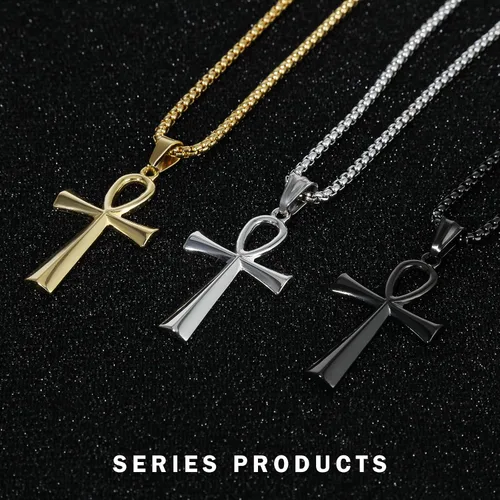Miniatura 7 de Colgante de cruz para espejo retrovisor de coche, adorno colgante de acero inoxidable copto Ankh Cruz collar amuleto crucifijo joyería hombres niños