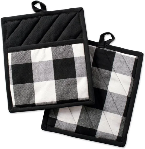 DII Buffalo Check Kitchen Collection, juego de cocina clásico de granja, agarradera, blanco y negro, 2 piezas