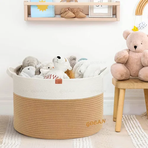 Miniatura 7 de GOCAN Cestas de Almacenamiento para Organizar D22"H14" Cesta grande de manta para lavandería Cesta de cuerda de algodón tejida para juguetes y yute