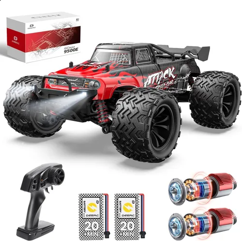 Miniatura 9 de DEERC 9201E 1:10 Camión a control remoto grande con luces, automóvil RC de curso corto rápido, vehículo eléctrico todoterreno de juguete de grado