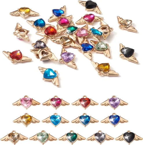 Miniatura 14 de Cheriswelry 48 piezas de 15 mm de abalorios de aleación de metal de color gris plateado, cristales de strass, dijes planos redondos, dijes de piedra