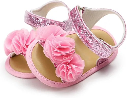 Miniatura 3 de Timatego Infant Baby Girls Summer Sandals with Flower Soft Sole Newborn Toddler First Walker Crib Dress Shoes
