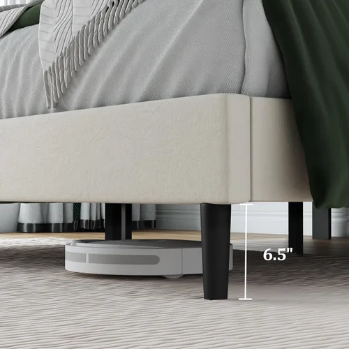 Miniatura 7 de IOILORI - Base de cama tamaño Full con cabecera tapizada en terciopelo de diseño geométrico, estructura robusta y listones de madera, silenciosa,