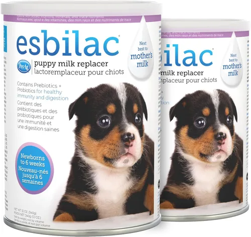 PetAg Esbilac - Polvo de reemplazo de leche para cachorros, 12 onzas, paquete de 2, fórmula en polvo para cachorros con prebióticos, probióticos y