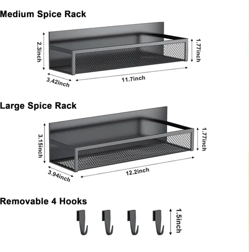 Miniatura 2 de Aufworld Estante magnético para especias para refrigerador, paquete de 2 estantes magnéticos, organizador magnético para refrigerador con 4 ganchos