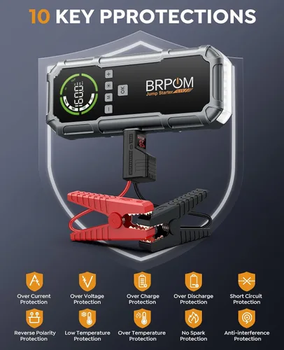 Miniatura 7 de Arrancador de batería con compresor de aire, BRPOM 8000A arrancador de batería portátil para automóvil (todo gasolina/12L diésel), paquete
