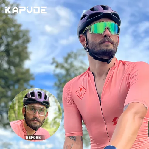 Miniatura 2 de KAPVOE Gafas de ciclismo fotocromáticas para hombres y mujeres, gafas de sol deportivas, marco de decoloración HD, gafas de bicicleta K76 Verde