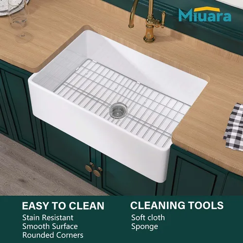 Miniatura 5 de Miuara Fregadero de Granja 30 Pulgadas - Fregadero de Cocina Delantal Blanco Montado Inferior Reversible 30"x20"x10", Estilo Casa de Granja Tazón
