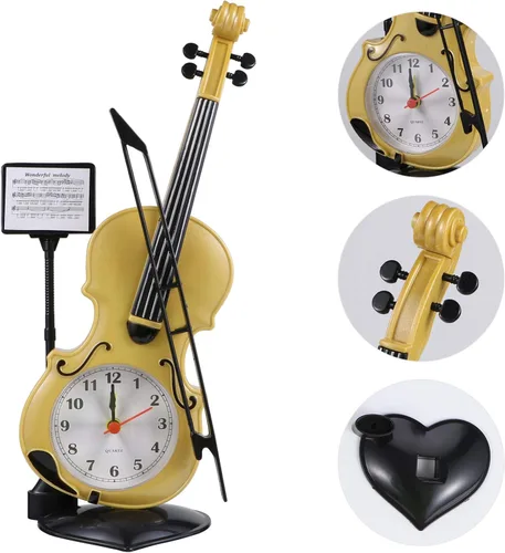 Miniatura 9 de BESPORTBLE Reloj despertador de violín electrónico con forma de violín para dormitorio, sala de estar, hogar D Cor y decoración de mesa de oficina