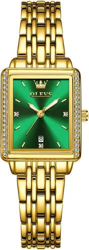 Miniatura 13 de OLEVS Reloj de mujer de oro de acero inoxidable, reloj de cara cuadrada pequeña con decoración de diamantes, reloj de vestir de cuarzo analógico