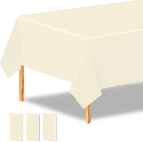Miniatura 29 de 2 manteles de plástico color beige, 54 x 108 pulgadas, rectangular, desechables, para cumpleaños, bodas, pícnic, fiestas de vacaciones