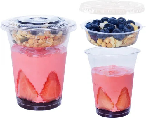 Miniatura 14 de Vasos de plástico transparente de 12 onzas con tapas de cúpula, tazas de postre con tapas (25 juegos), vasos desechables para fiestas de PET