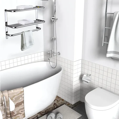 Miniatura 5 de LUANT Estante de baño de 3 niveles para montaje en pared con barras de toalla