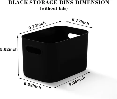 Miniatura 7 de Paquete de 12 contenedores de almacenamiento negros para estantes, contenedores de almacenamiento de plástico para organizar, cajas