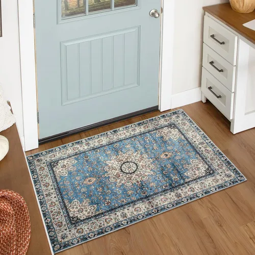 Miniatura 49 de Lahome Alfombra tribal bohemia de 2 x 3 pies, alfombra verde pequeña para entrada, suave, antideslizante, lavable, alfombra de baño bohemia de pelo