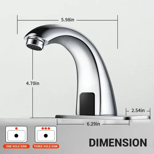 Miniatura 5 de Grifo de lavabo de baño sin contacto con sensor automático, grifos de tocador cromados, manos libres, grifo de tocador moderno con placa de Cromo