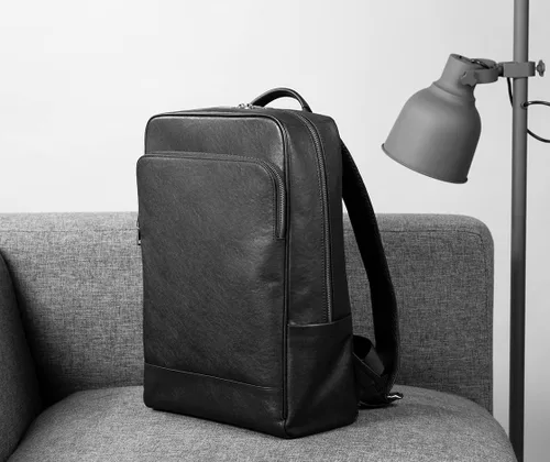 Miniatura 7 de Mochila para portátil de cuero genuino de 15.6 pulgadas para hombres y mujeres, mochila de viaje de negocios, mochila de senderismo (1#negro)