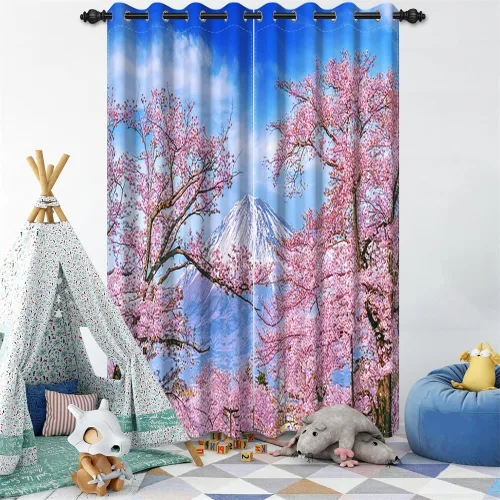 Miniatura 71 de Cortinas japonesas con pintura de tinta, monte Fuji, sol rojo, puesta de sol, hojas de bambú, cortinas de ventana para dormitorio, sala de estar