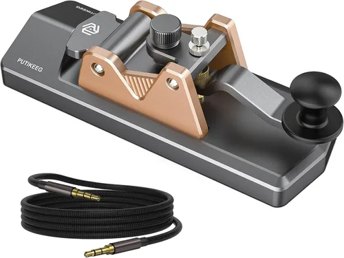 Mini CW Key Morse Radio HAM Big Double Paddle Código Morse Llave Cuerpo de aleación de aluminio con base de altavoz Gris