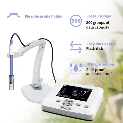 Miniatura 5 de ONiLAB Medidor de pH de laboratorio de sobremesa, precisión de pH 0,01, calibración automática de 1-3 puntos, pH 3 en 1/Electrodo de temperatura