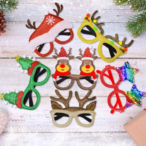 Miniatura 6 de Thuodo 12 lentes de Navidad con purpurina para fiestas, marcos de gafas de disfraz para fiestas de Navidad, vacaciones, cabina de fotos, gafas