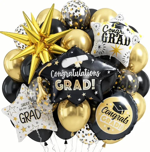 Miniatura 11 de Isndare Globos Negros, Dorados y Verdes para Decoraciones de Fiesta de Graduación 60 Piezas 30.5CM Globos Negros, Dorados y Verdes Metálicos Negro