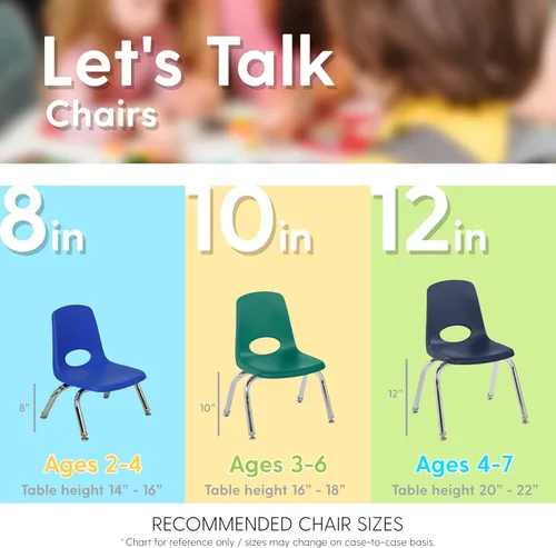 Miniatura 6 de FDP - Silla escolar apilable de 12 pulgadas, asiento apilable para estudiantes con patas de acero cromado y deslizadores giratorios de nailon