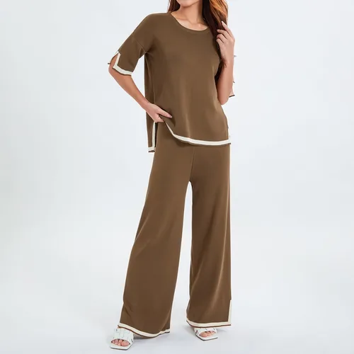 Miniatura 5 de Conjunto casual de 2 piezas para mujer, pantalones de pierna ancha y suéter de punto para verano y otoño