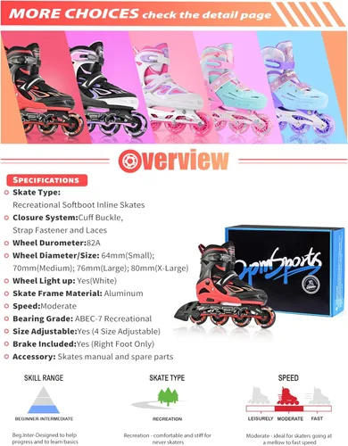 Miniatura 8 de 2PM SPORTS Vinal - Patines en línea ajustables intermitentes para niñas, todas las ruedas se iluminan, divertidos patines iluminadores para niños