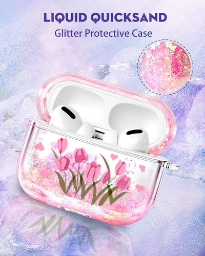 Miniatura 3 de Funda para Apple para Airpod Pro 2/1 - Funda Kawaii bonita estética femenina para niñas y mujeres, protector líquido con purpurina brillante diseño
